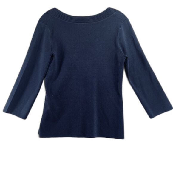 Geoffrey Beene Sport Women's Knit Sweater Top Size M Navy 3/4 Sleeve Stretch - Picture 3 of 9